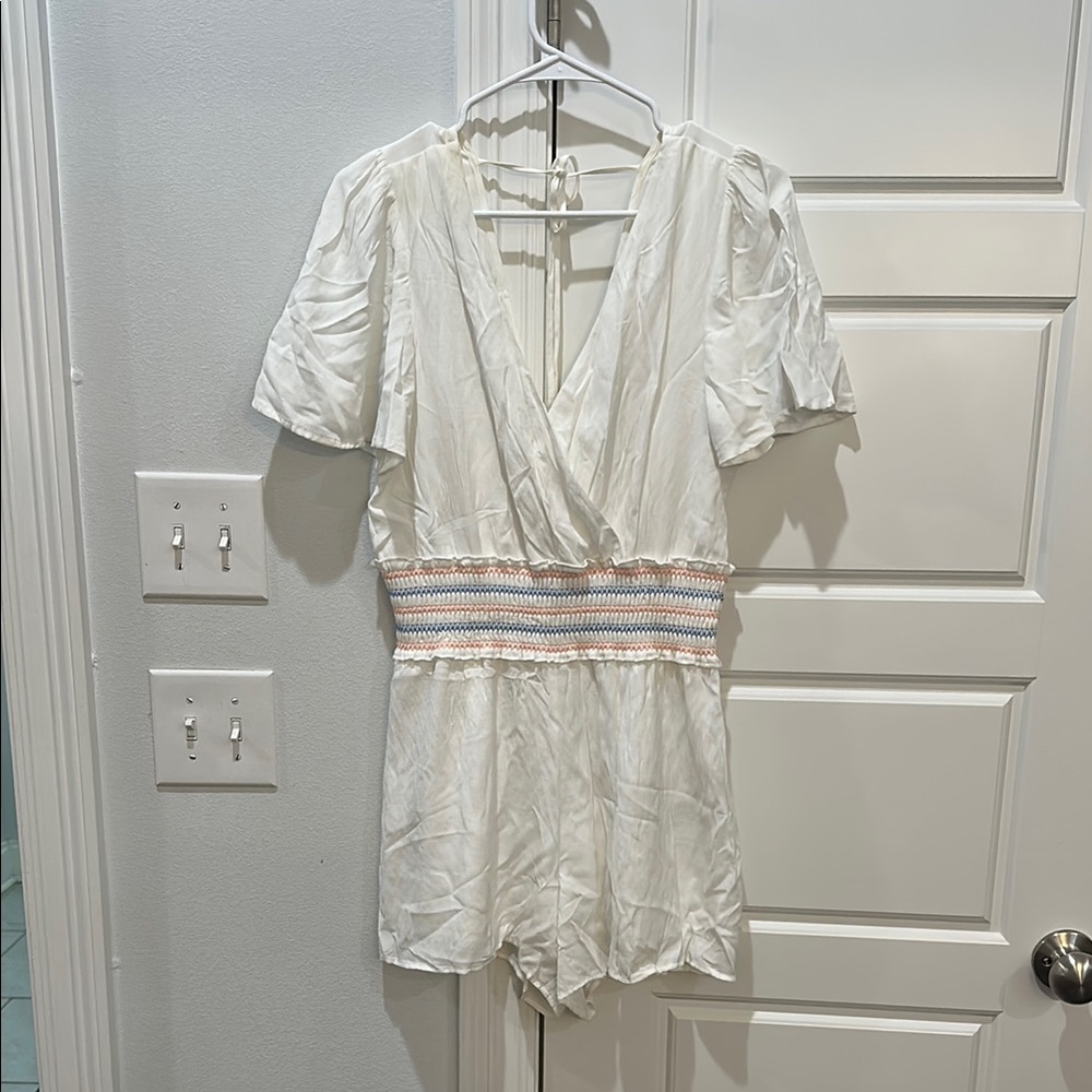 White Romper with Colorful Waistband